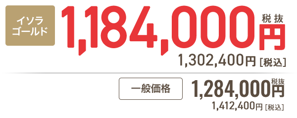 イソラゴールド会員 1,184,000円［税抜］1,302,400円 税込